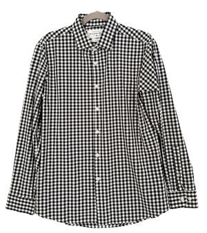 Mizzen+Main Leeward Shirt Mens Large Tall Trim Fit BLK/White Gingham Stretch USA